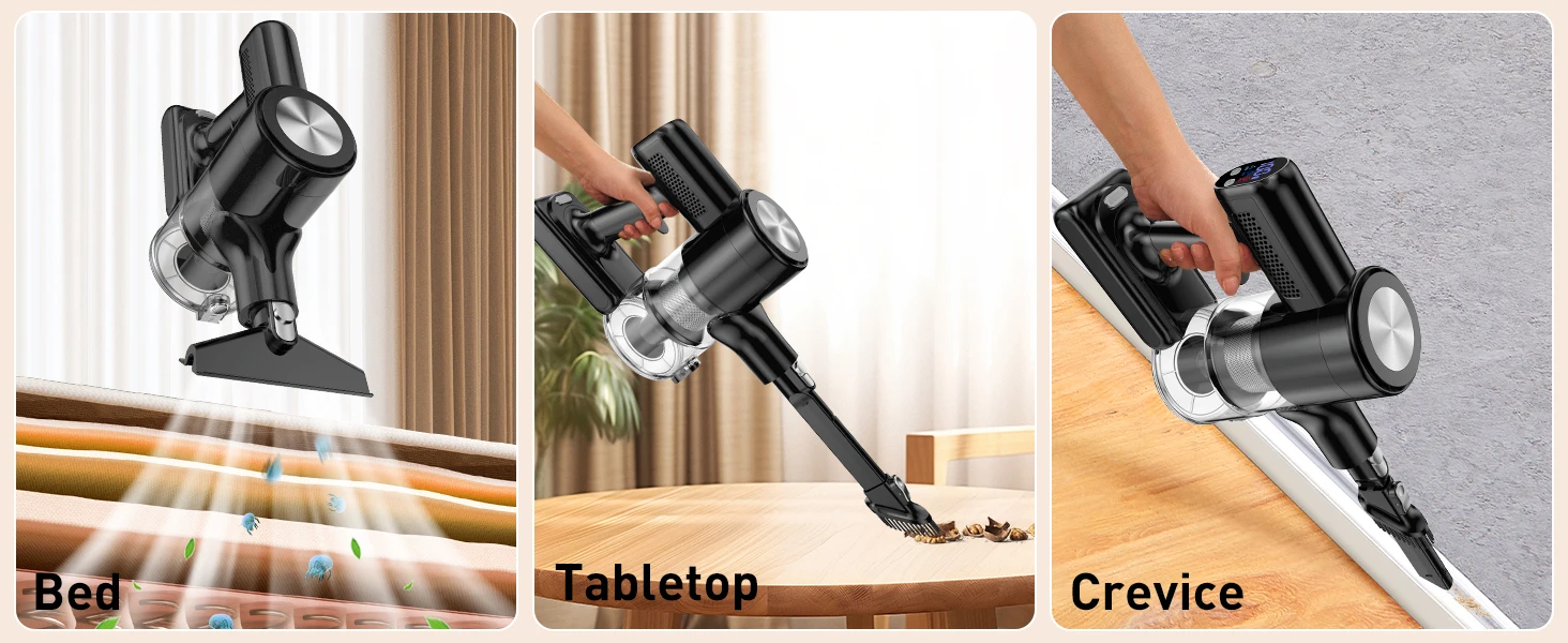 Cordless Vacuum Cleaner, 55Kpa/55Mins Vacuum Cleaners for Home, Anti-tangle Stick Vacuum with Self-Standing, Wall Mount Charging