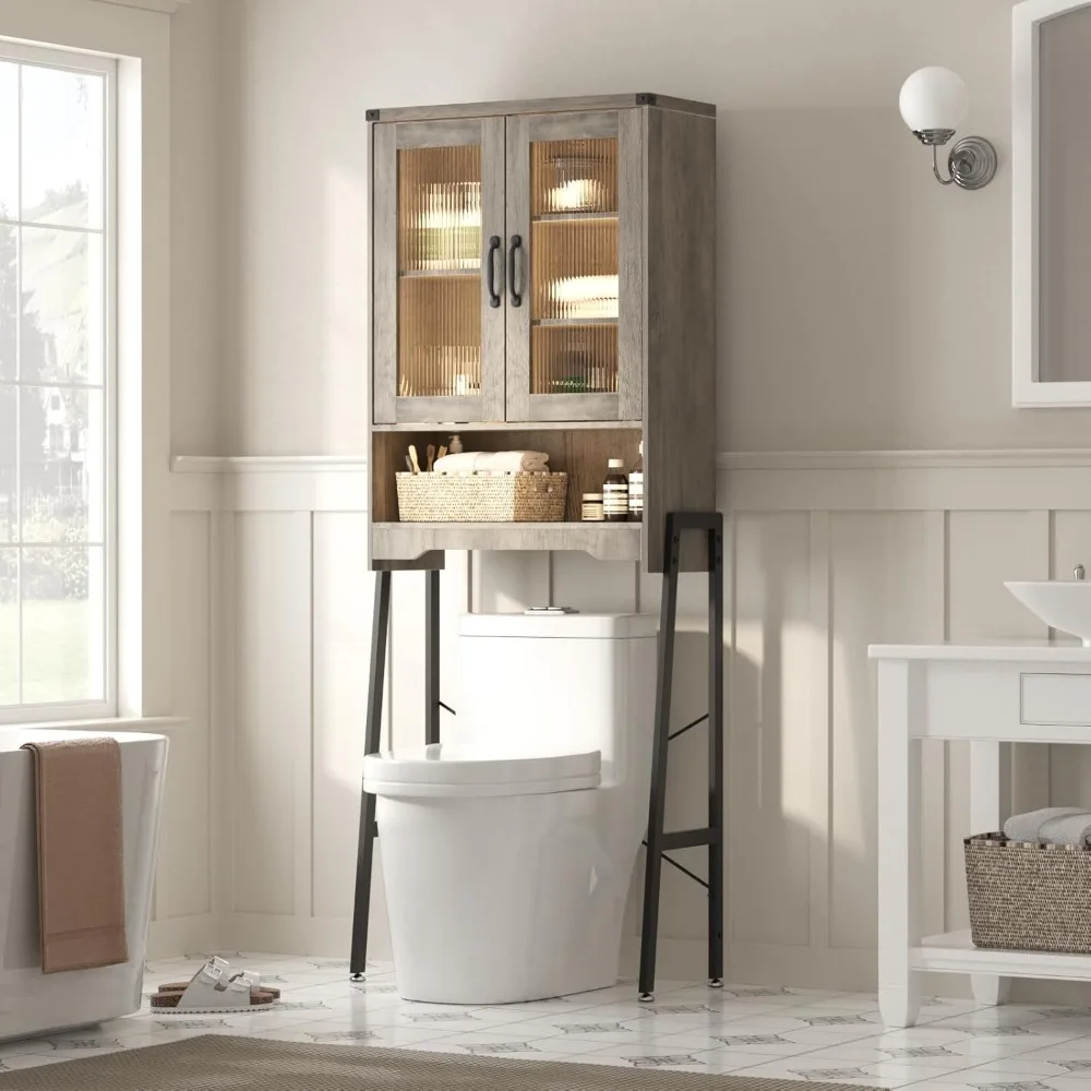 space-saving metal stand bathroom organizer with tempered glass door storage cabinet and adjustable shelves