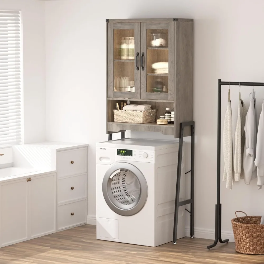 space-saving metal stand bathroom organizer with tempered glass door storage cabinet and adjustable shelves