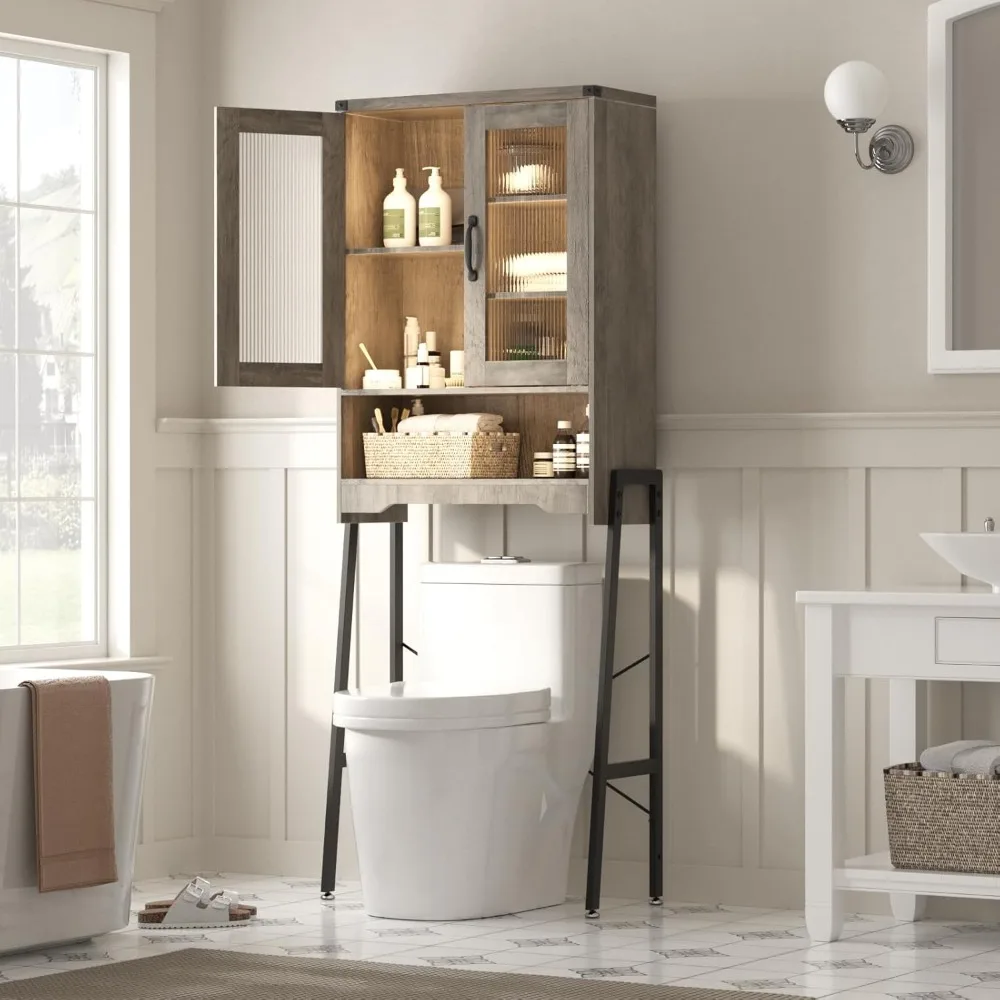 space-saving metal stand bathroom organizer with tempered glass door storage cabinet and adjustable shelves