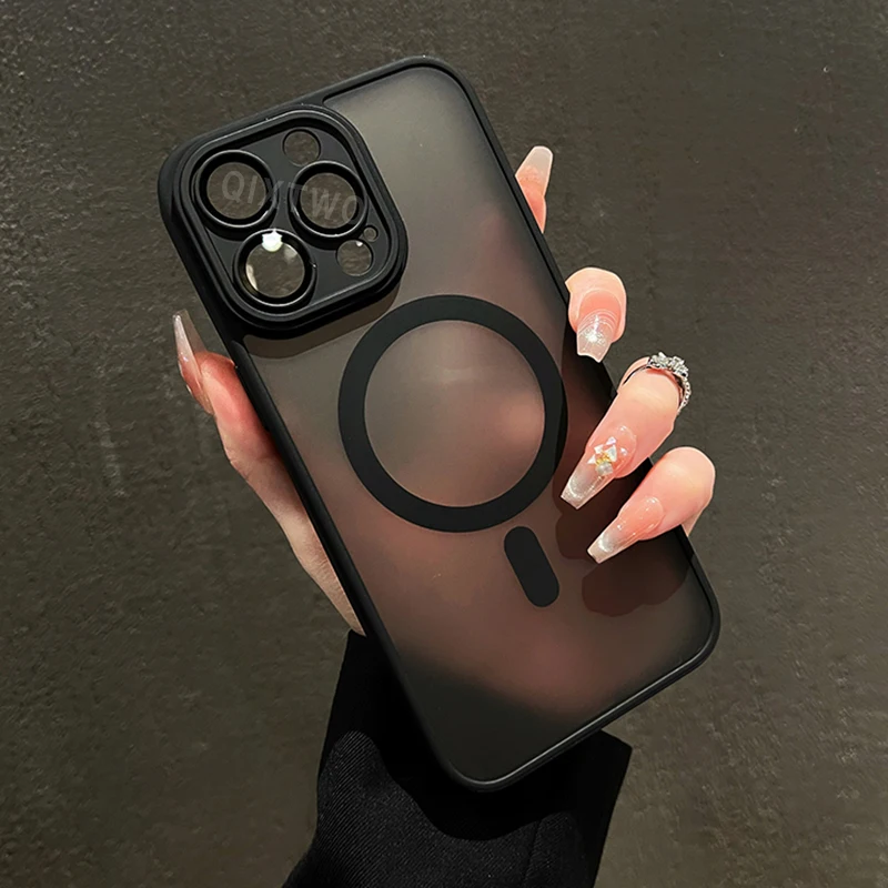 Luxury Matte Armor For Magsafe Magnetic Wireless Charging Case For iPhone 11 12 13 14 15 16 17 Air Pro Max Plus Shockproof Cover