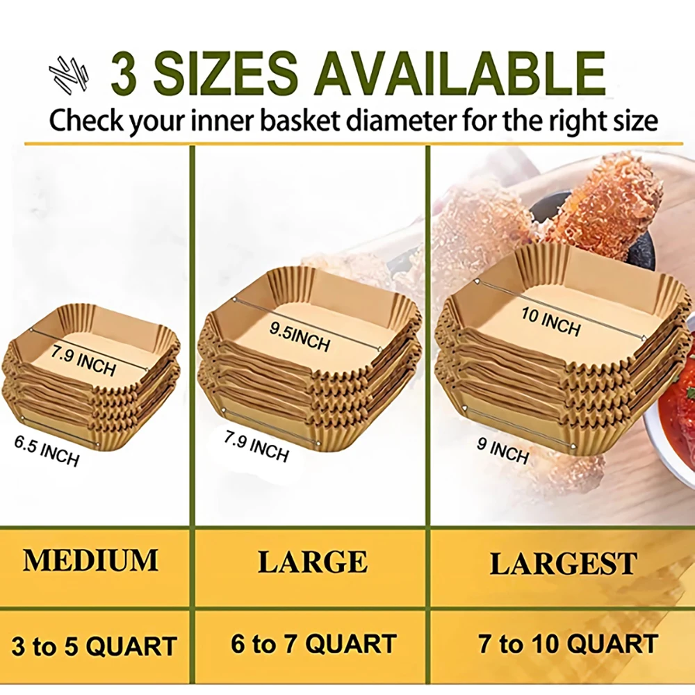 16-23CM Air Fryer Disposable Baking Paper Liner Non-Stick Mat Steamer Square Round Parchment for Microwave Oven Kitchen Cookers