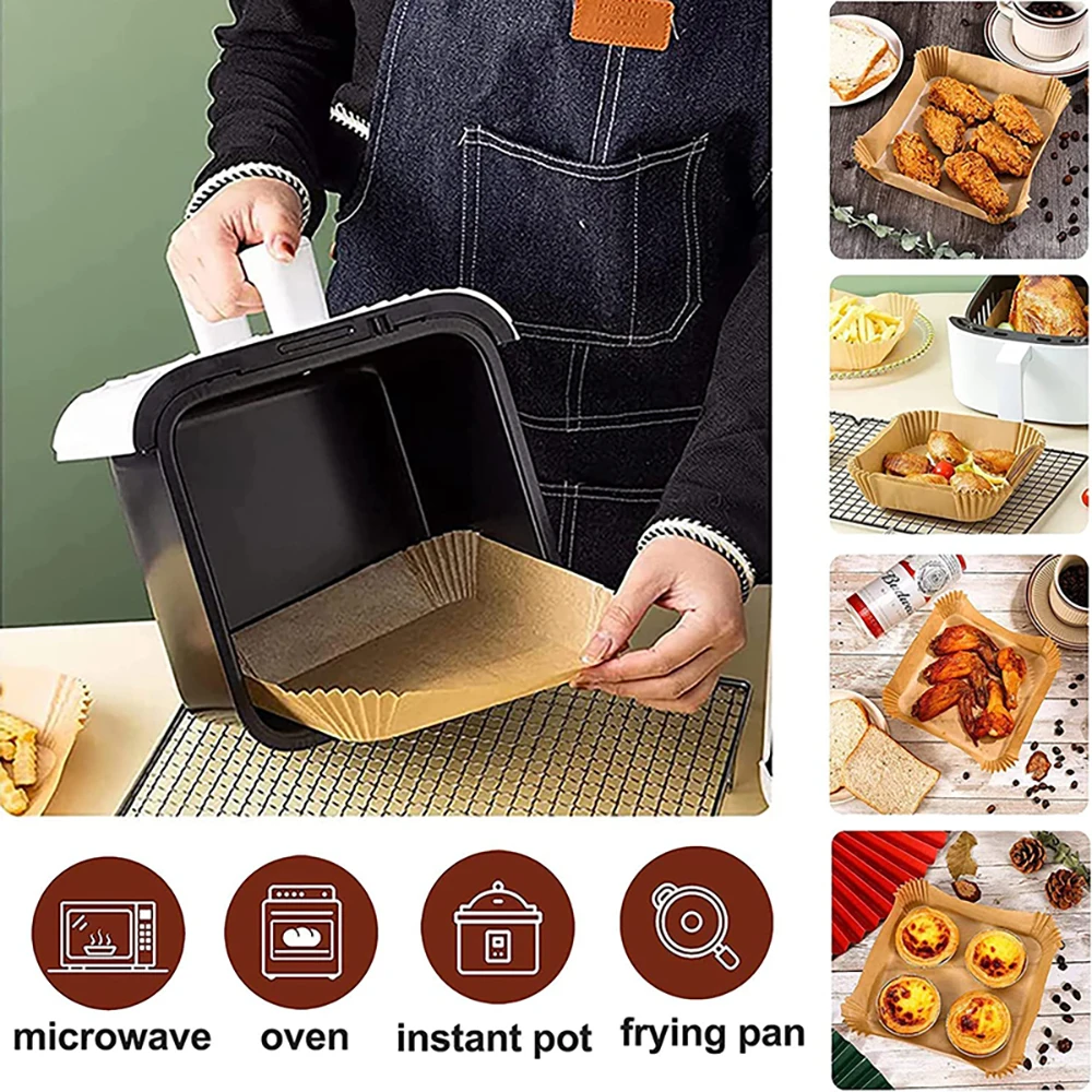 16-23CM Air Fryer Disposable Baking Paper Liner Non-Stick Mat Steamer Square Round Parchment for Microwave Oven Kitchen Cookers
