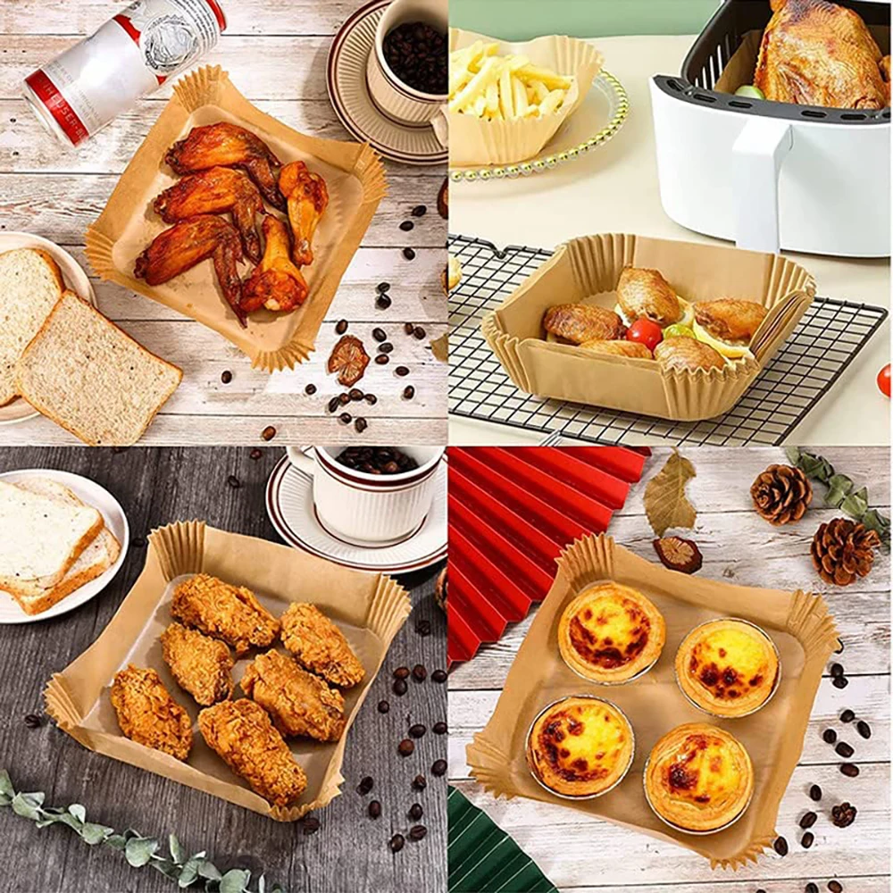 16-23CM Air Fryer Disposable Baking Paper Liner Non-Stick Mat Steamer Square Round Parchment for Microwave Oven Kitchen Cookers