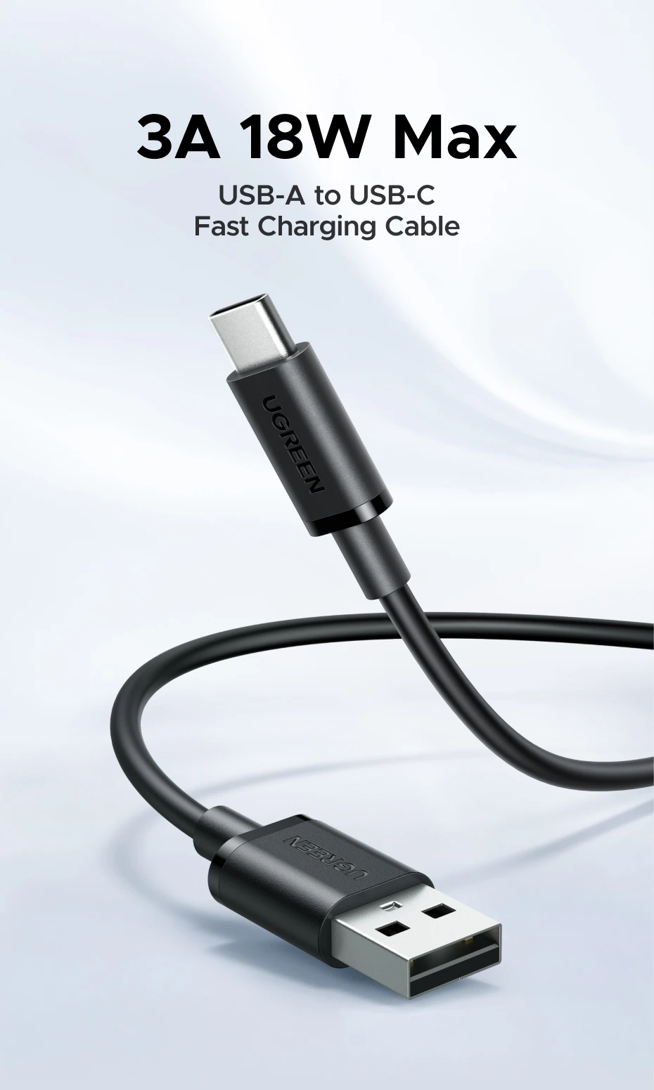 UGREEN USB-A to Type-C Cable for iPhone 17/16 Samsung S26/25/24 Xiaomi Pixel LG USB2.0 Data Cable 3A 18W Charging Cable 0.25-3M