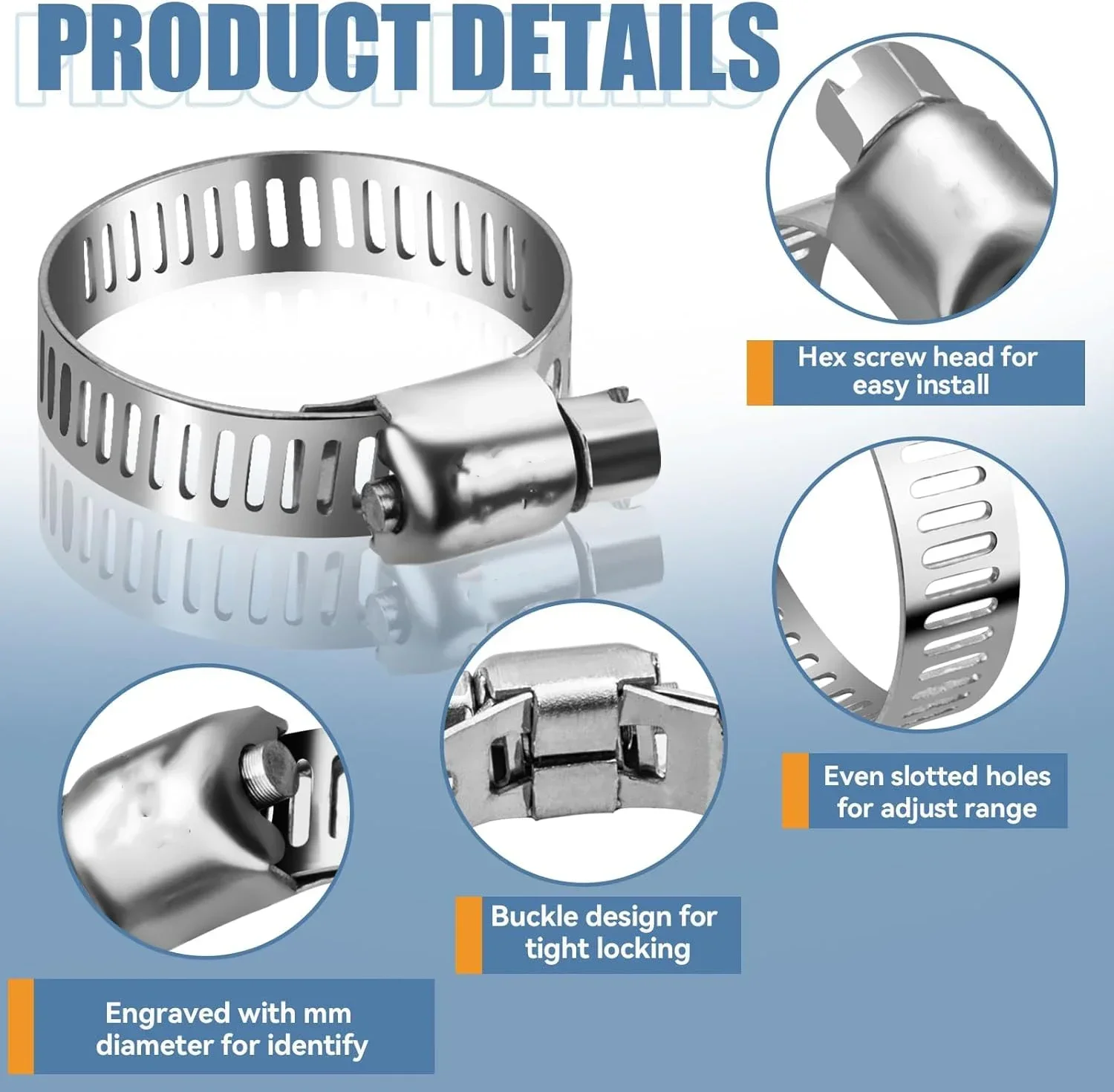 40pcs box-packed 8-29mm stainless steel American style throat clamp box clamp combination clamp ring clamp ring joint