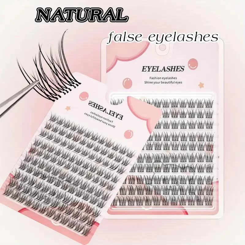 Easy-To-Apply False Eyelash Set, Thick Cartoon-Style Natural Look, Suitable for Beginners, Thick and Fluffy, Cross-Style Realistic Bundles, Suitable for Beginners, Curved Design, Reusable