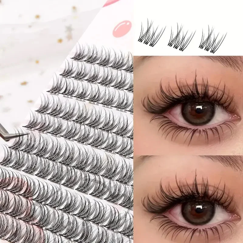 Easy-To-Apply False Eyelash Set, Thick Cartoon-Style Natural Look, Suitable for Beginners, Thick and Fluffy, Cross-Style Realistic Bundles, Suitable for Beginners, Curved Design, Reusable