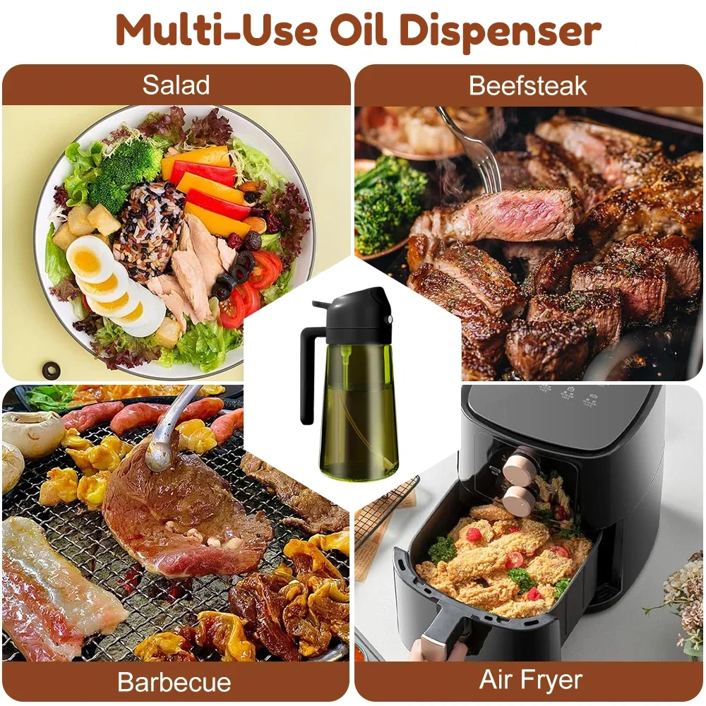 470ML/16oz Light-Blocking Dark Oil Sprayer for Cooking 2 in 1 Olive Oil Dispenser Bottle for Kitchen Dark Green Glass Oil Bottle