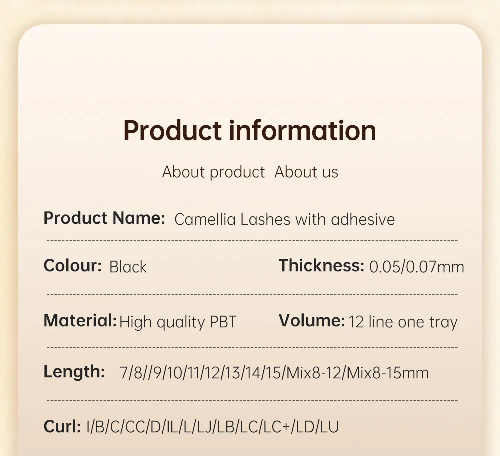 Yelix Camellia Lashes with Adhesive LC LB LJ C D Curl Eyelashes Natural Soft Eyelash Extensions Russian Volume Individual Lashes