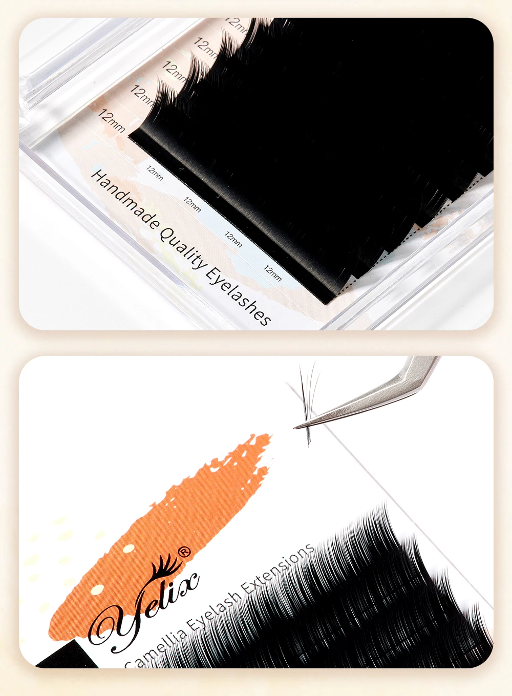 Yelix Camellia Lashes with Adhesive LC LB LJ C D Curl Eyelashes Natural Soft Eyelash Extensions Russian Volume Individual Lashes