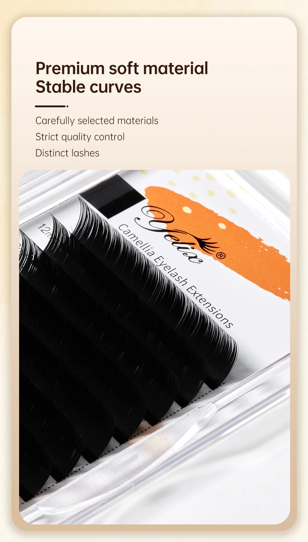 Yelix Camellia Lashes with Adhesive LC LB LJ C D Curl Eyelashes Natural Soft Eyelash Extensions Russian Volume Individual Lashes