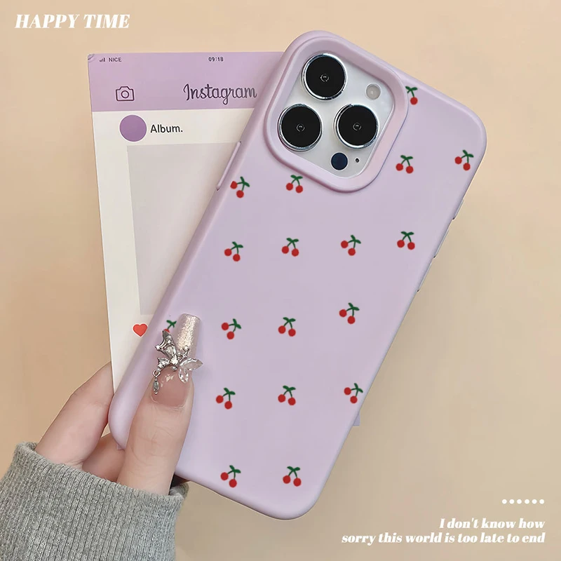 For iPhone 18 17 16 15 14 13 12 11 Pro Max Case Cute Cartoon Cherry Graphic Silicone Phone Cover For iPhone 16 Plus Soft Fundas