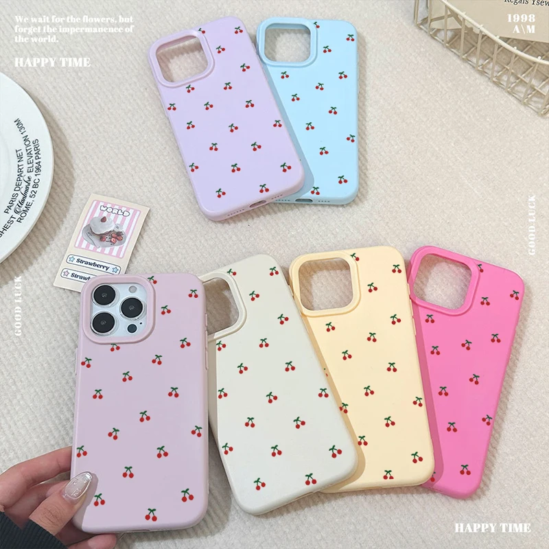 For iPhone 18 17 16 15 14 13 12 11 Pro Max Case Cute Cartoon Cherry Graphic Silicone Phone Cover For iPhone 16 Plus Soft Fundas