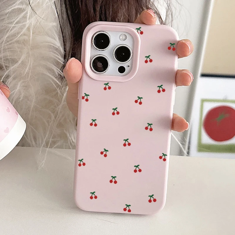 For iPhone 18 17 16 15 14 13 12 11 Pro Max Case Cute Cartoon Cherry Graphic Silicone Phone Cover For iPhone 16 Plus Soft Fundas
