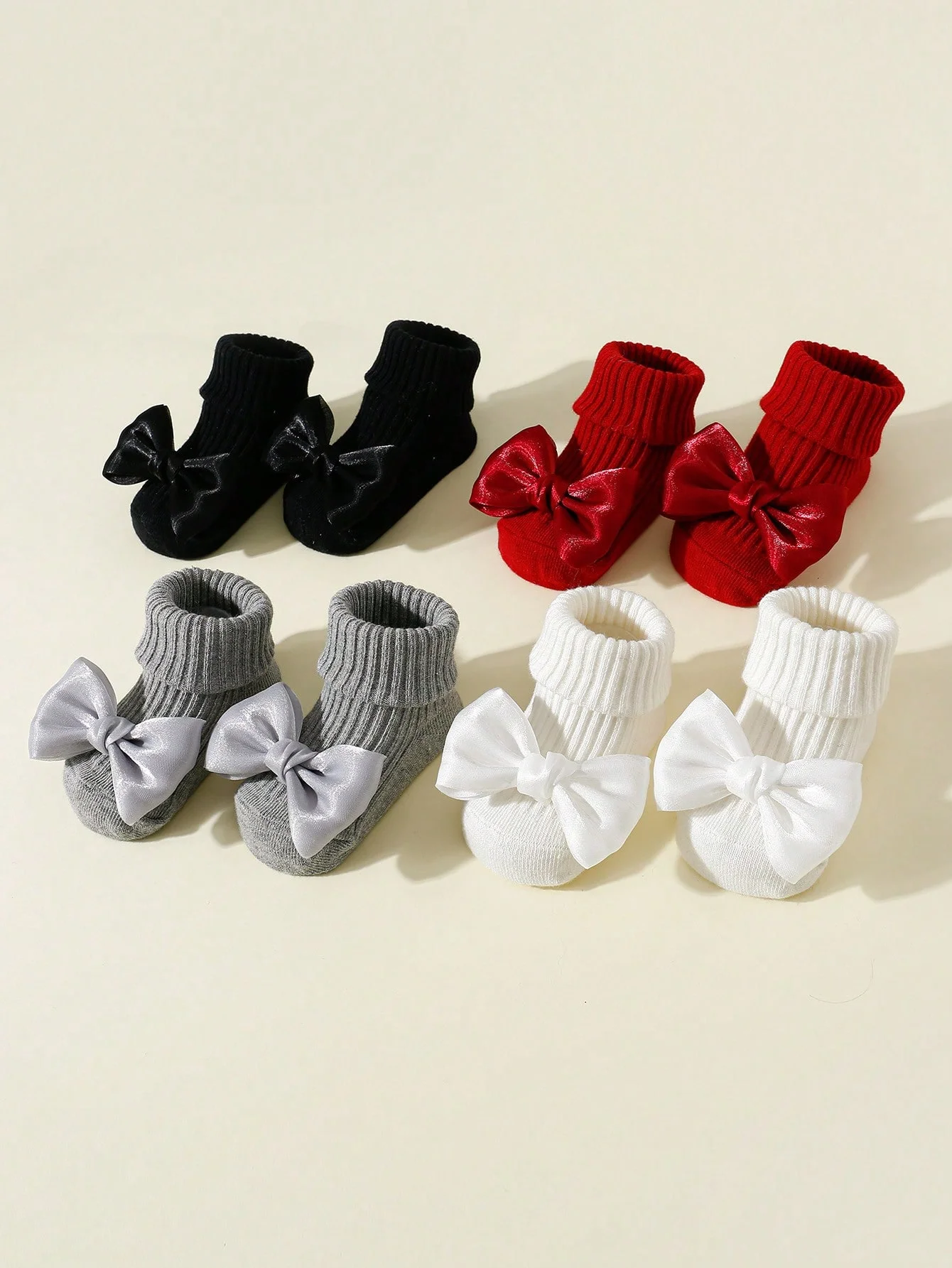 4 Pairs Toddler Socks with Bows, Soft Cotton Cute Ankle Socks for Infants Girls, Fashion Anty-Slip Newborn Baby Socks 0-24 Months