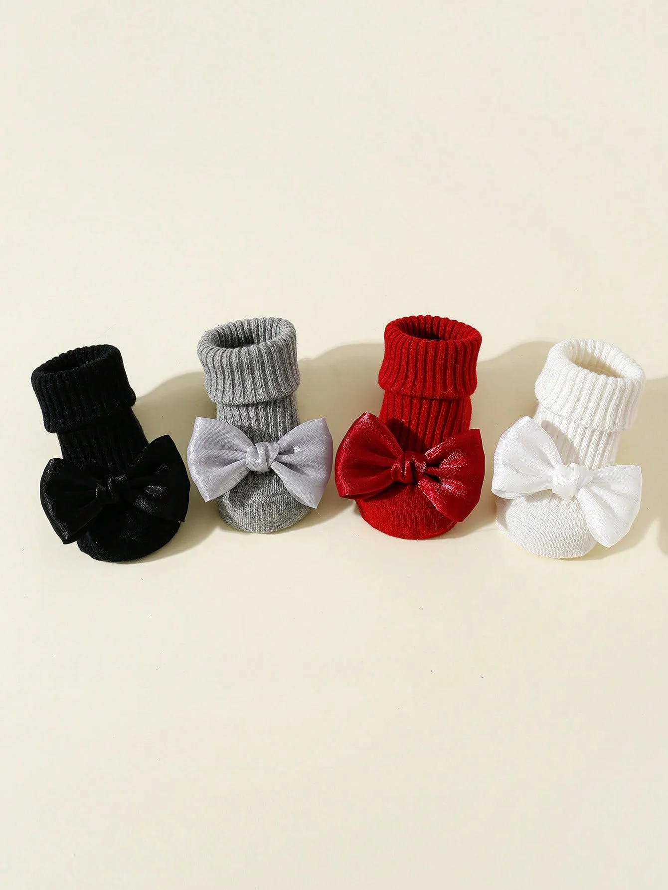 4 Pairs Toddler Socks with Bows, Soft Cotton Cute Ankle Socks for Infants Girls, Fashion Anty-Slip Newborn Baby Socks 0-24 Months