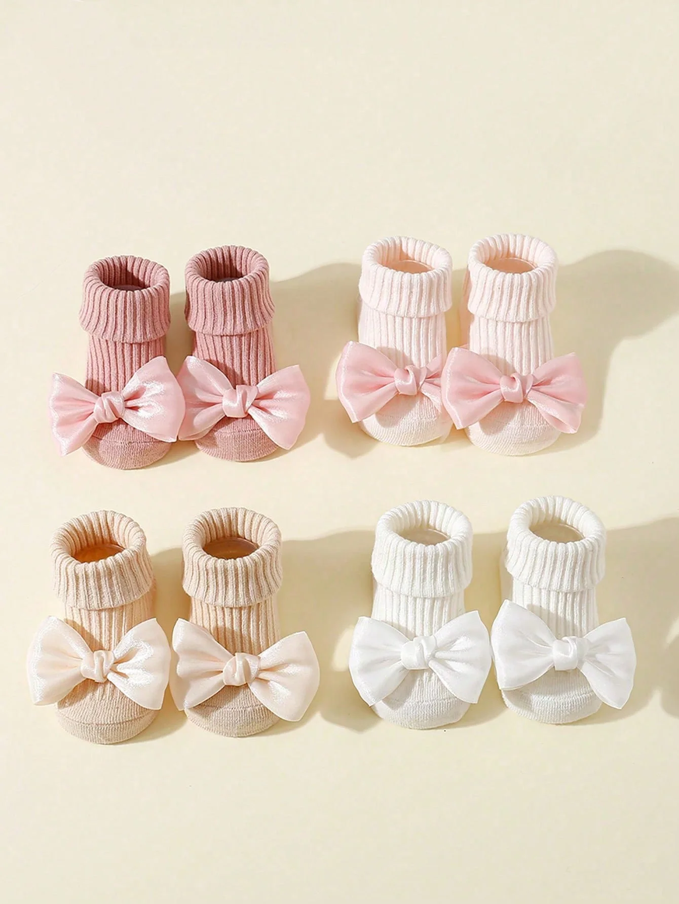 4 Pairs Toddler Socks with Bows, Soft Cotton Cute Ankle Socks for Infants Girls, Fashion Anty-Slip Newborn Baby Socks 0-24 Months