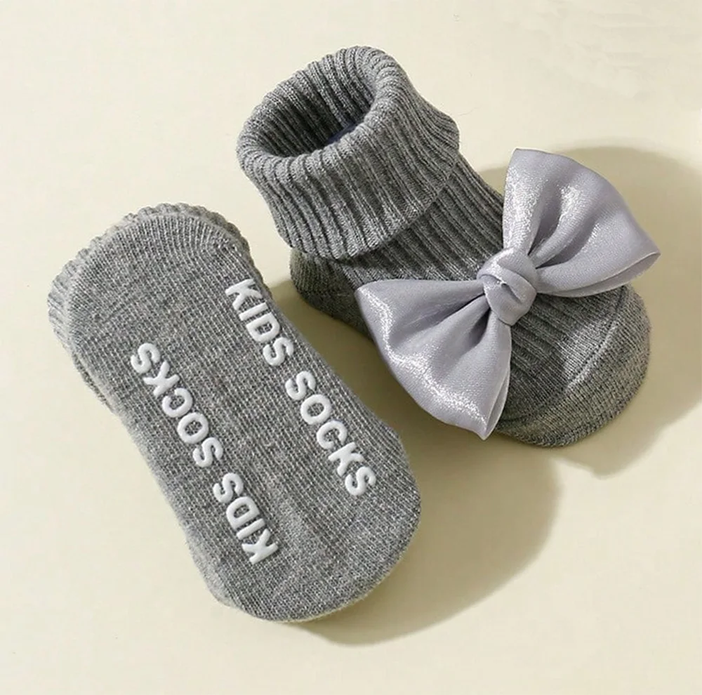 4 Pairs Toddler Socks with Bows, Soft Cotton Cute Ankle Socks for Infants Girls, Fashion Anty-Slip Newborn Baby Socks 0-24 Months