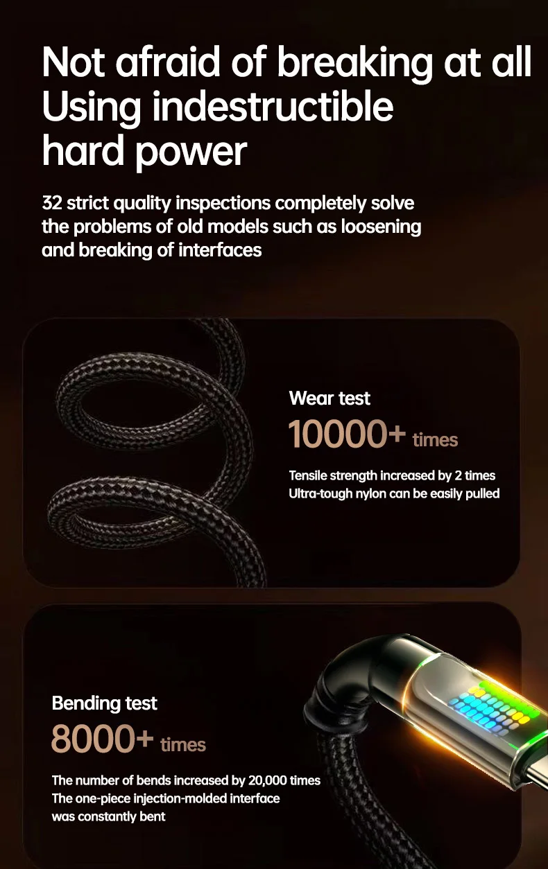 OOZCC 120W Type C Fast Charging Cable 6A USBA to Type C Nylon Data Cord for Xiaomi Samsung With Led Display USB C Cable