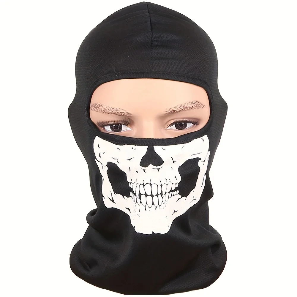 Motorcycle Balaclava Full Face Mask Skull Print Motorbike Full Face Mask Windproof Skiing Head Neck Warmer Bicycle Helmet Liner