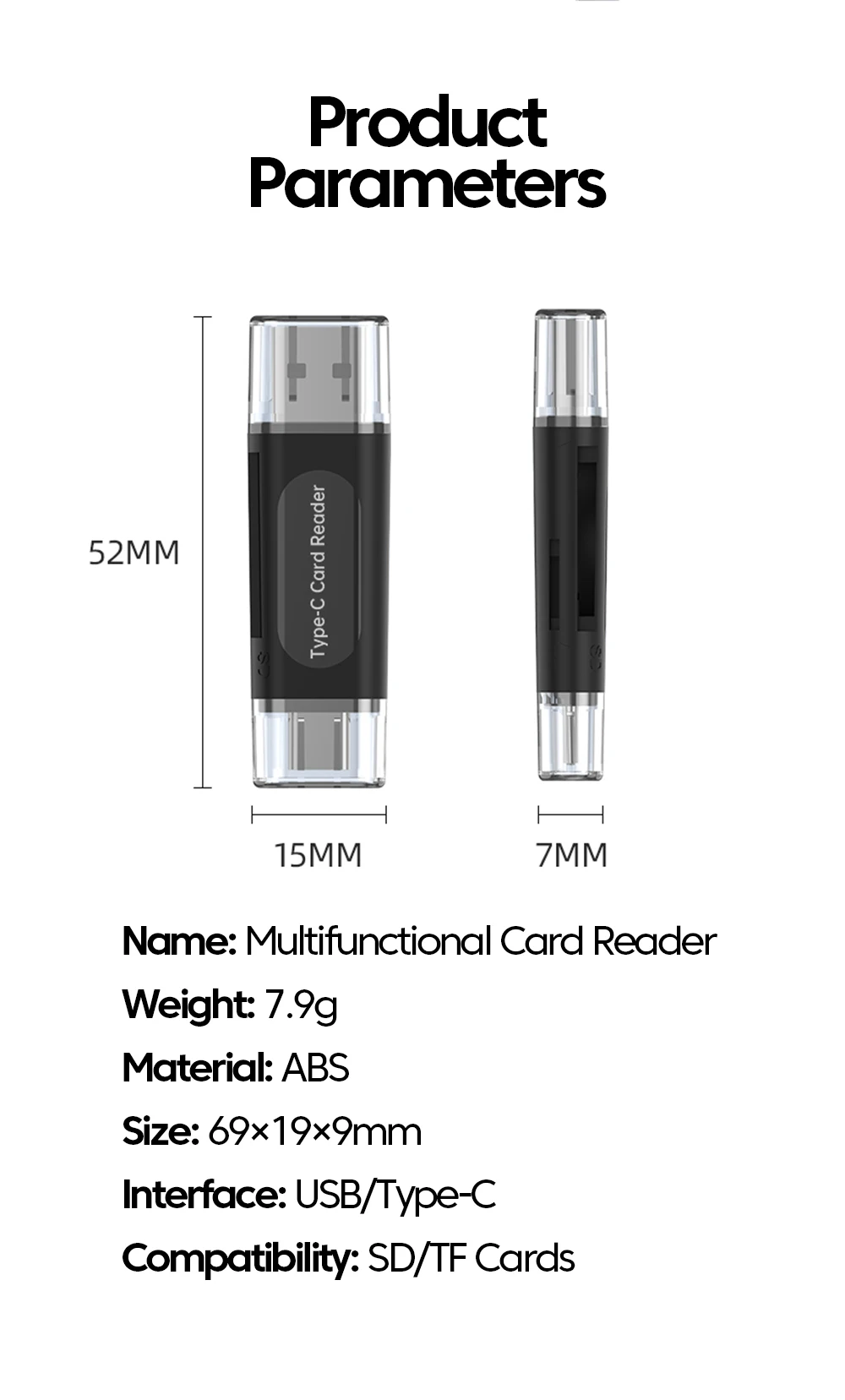 4-in-1 Multifunction USB TYPE-C Card Reader External Storage Black Stretch for Memory Stick USB 2.0 Mini SD TF Card Reader