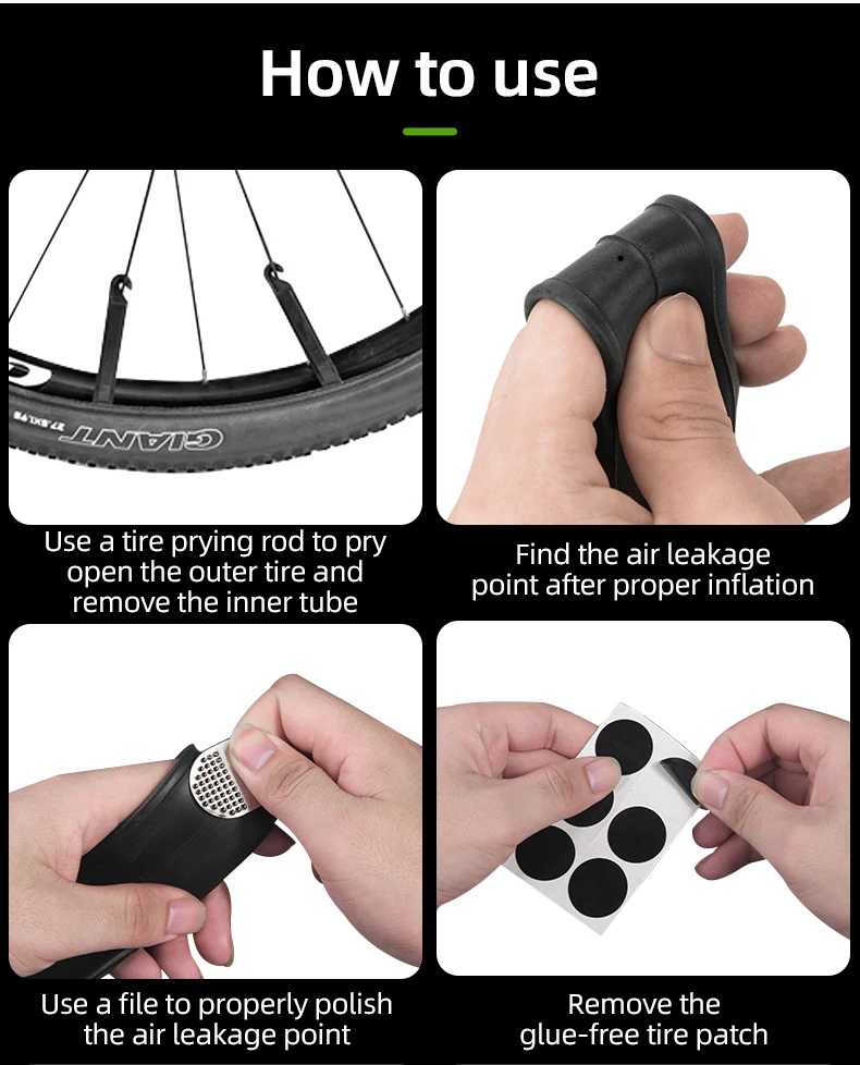 ROCKBROS Glue-free Repair Tool Bicycle Tire Repair Kit Tire Patch Mountain Road Tire Inner Tube Repair Box