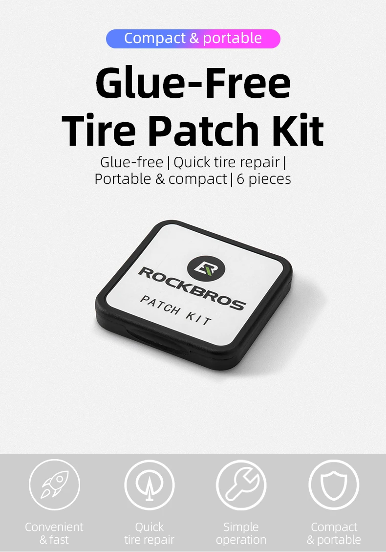 ROCKBROS Glue-free Repair Tool Bicycle Tire Repair Kit Tire Patch Mountain Road Tire Inner Tube Repair Box