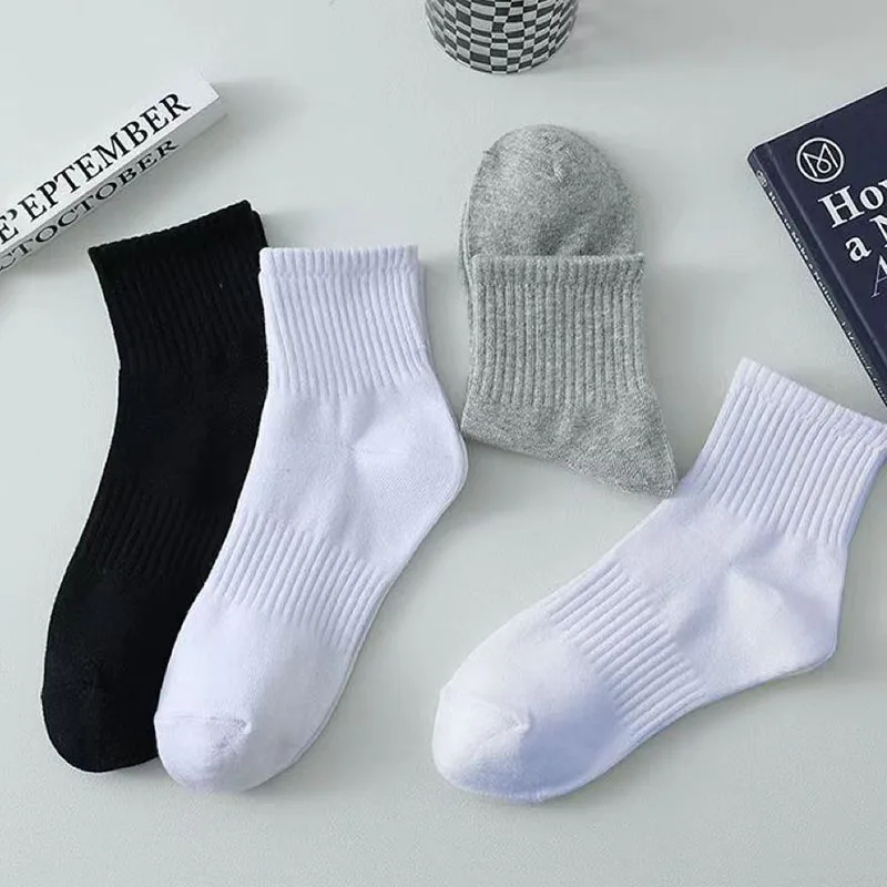 5/10/20 Pairs Neutral Solid Color Round Neck Socks Spring Summer Sweat Absorbing Breathable Comfortable All-season Sports Socks