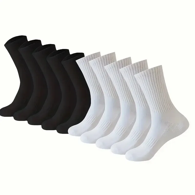 5/10/20 Pairs Neutral Solid Color Round Neck Socks Spring Summer Sweat Absorbing Breathable Comfortable All-season Sports Socks