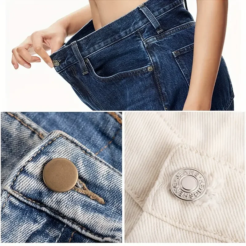 10PCS Adjustable No-Sew Bronze Jeans Buttons - Durable Metal Denim Clothes Snap Fasteners for Pants & Accessories
