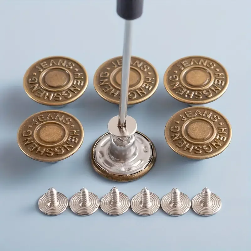 10PCS Adjustable No-Sew Bronze Jeans Buttons - Durable Metal Denim Clothes Snap Fasteners for Pants & Accessories