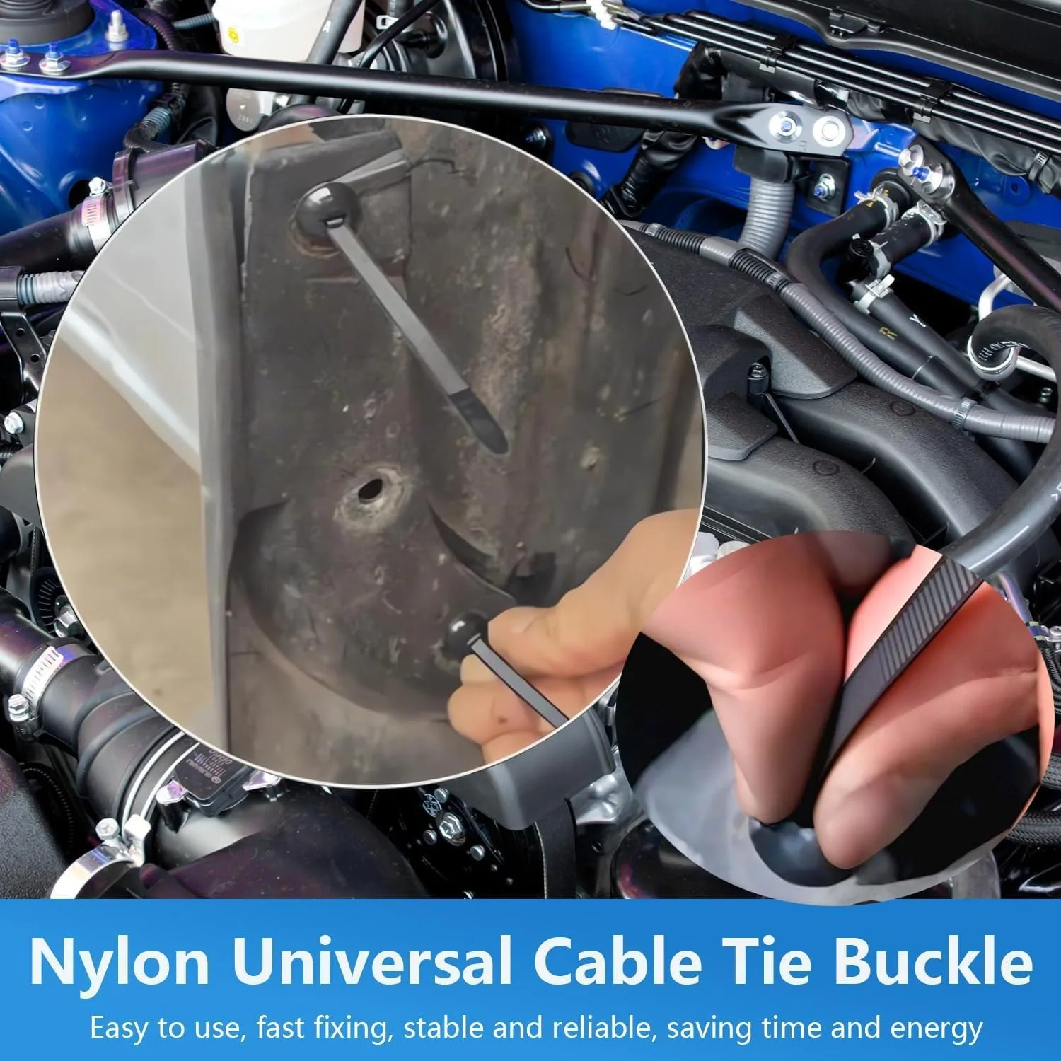 Universal Car Nylon Cable Tie Buckles Heavy Duty Self-Locking Zip Ties Holder with Pin Button Fasteners Car UV Resistant Ties