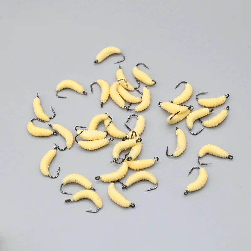 Rubber Maggots Fishing Bait Set with Hooks - Versatile Grub Lures for Bass,Trout,Crappie,Bluegill,Ideal for Freshwater Fishing