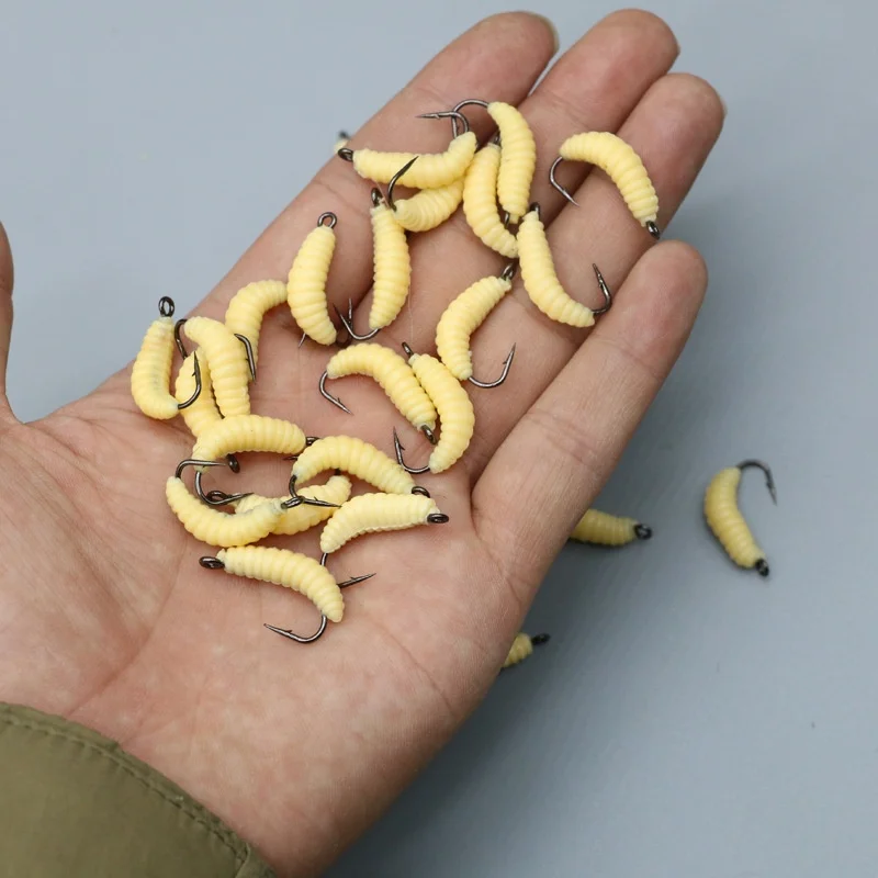 Rubber Maggots Fishing Bait Set with Hooks - Versatile Grub Lures for Bass,Trout,Crappie,Bluegill,Ideal for Freshwater Fishing
