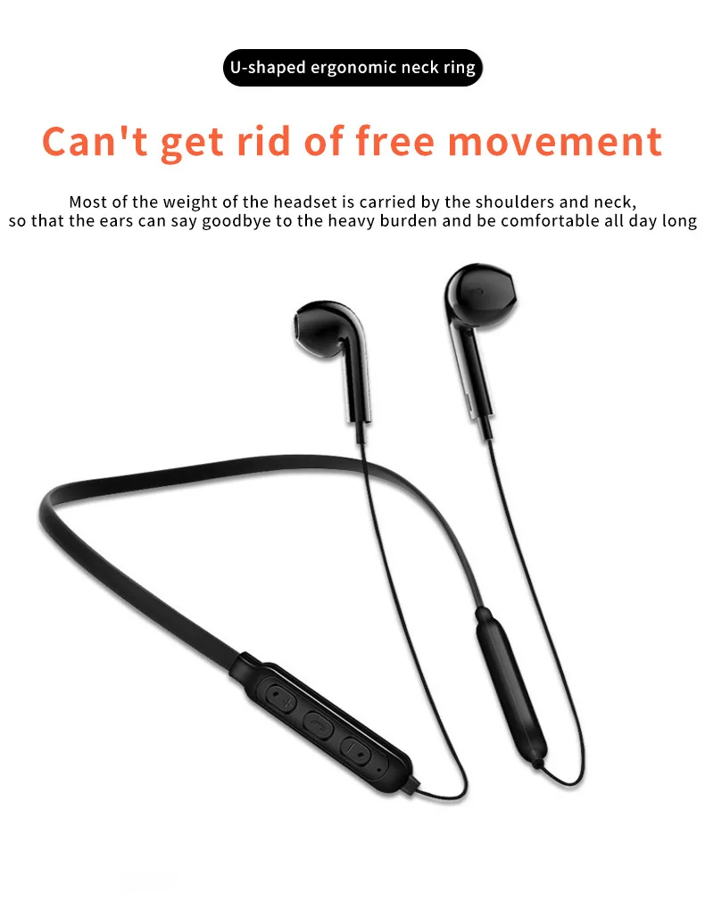 Wireless 9D Bluetooth Headset Neck Hanging Stereo Noise Reduction Universal 5.0 In Ear Sports Headset Microphone For Smart Phone
