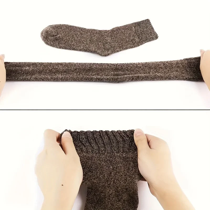 3/5 Pairs Men's Warm Socks, Thick Towel Mid-Calf Socks, Anti-Cold Snow Boots Socks Elastic Solid Color