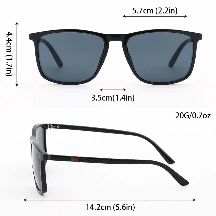 Classic Square Men's Sunglasses Comfortable Lightweight Black Frame Glasses Ideal for Travel Photography Gifts