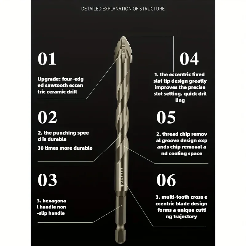 7pcs Carbide Four-Blade Serrated Drill Bit Set for Dry Drilling Porcelain Tile Ceramic Glass Marble Concrete Stone Hole Openner