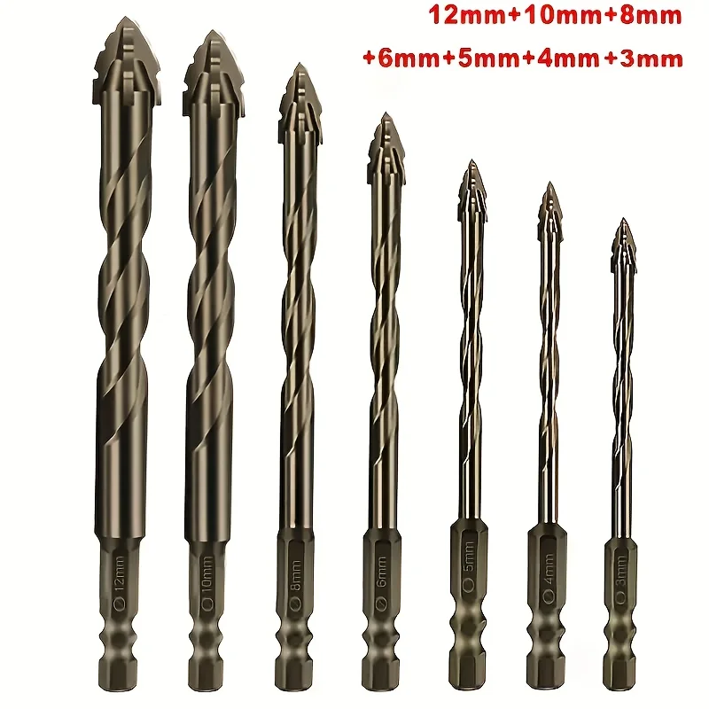 7pcs Carbide Four-Blade Serrated Drill Bit Set for Dry Drilling Porcelain Tile Ceramic Glass Marble Concrete Stone Hole Openner