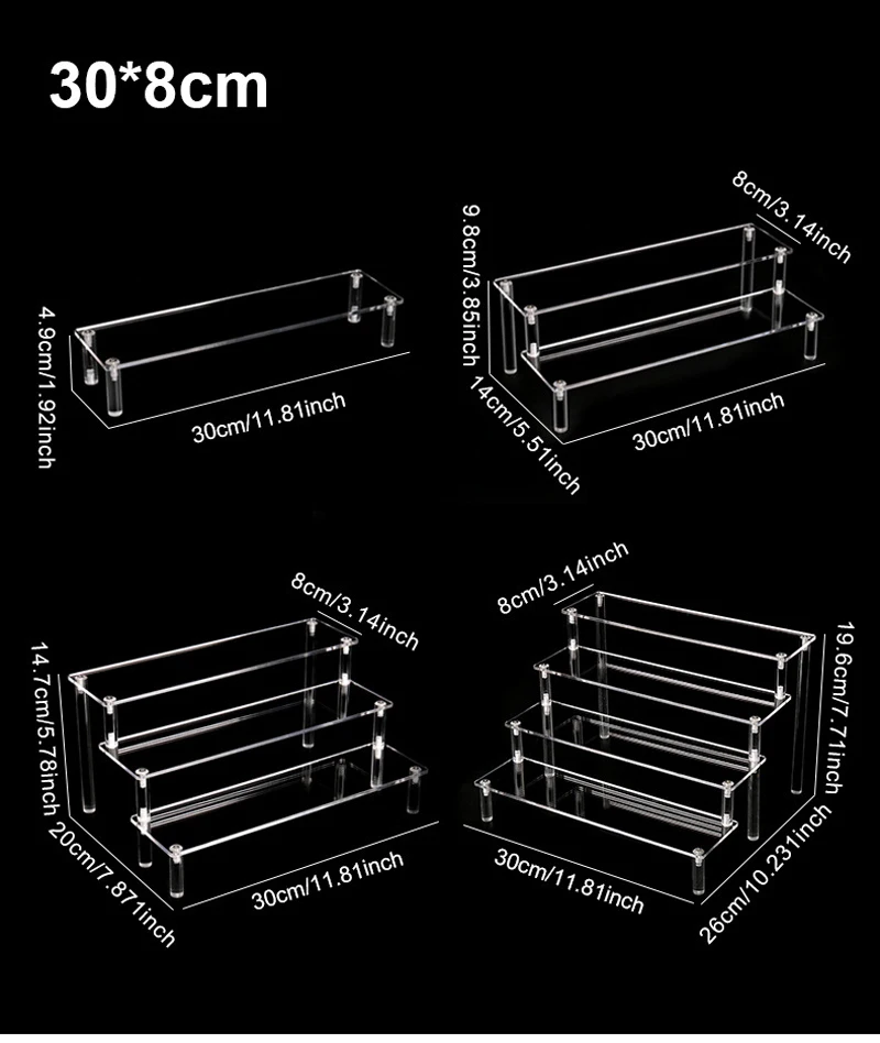 1-4 Tier Acrylic Display Stand Durable Display Rack For Cupcake Perfume Doll Transparent Trapezoidal Blind Box Storage Shelf