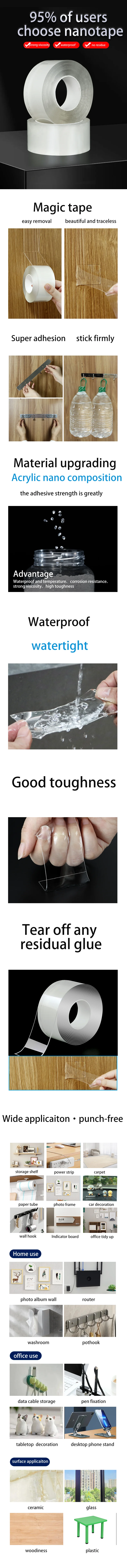 Nano Tape Double-Sided Adhesive High Viscosity Wall Fixing No Trace Left Home Improvement Decorative Supplies