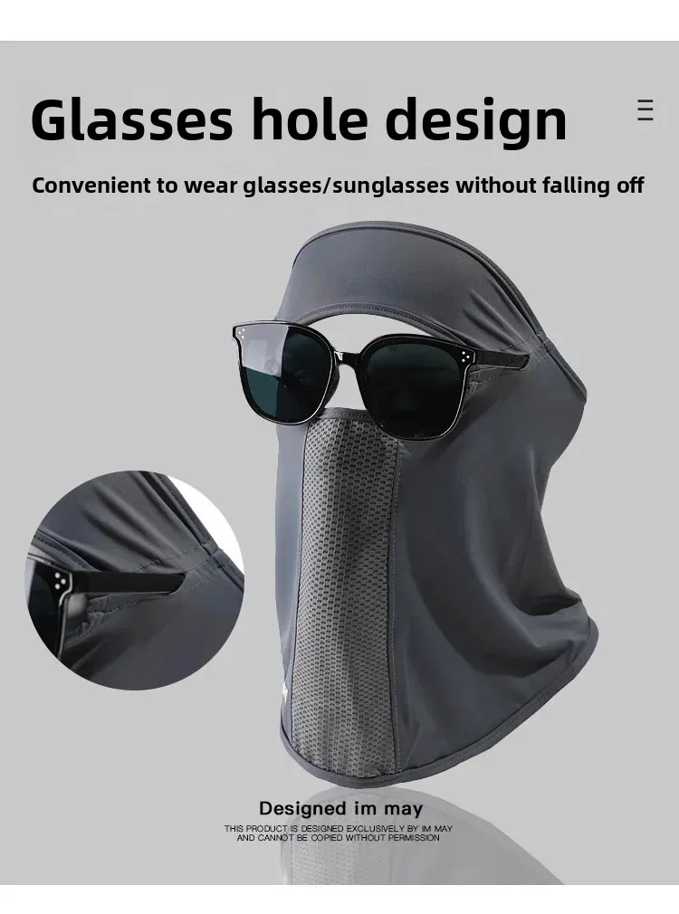 Facial Gini Summer Sports Ear Cord Scarves Mask Neck Protection Anti-UV Ice Silk Sunscreen Mask Face Veil with Eyeglass Hole
