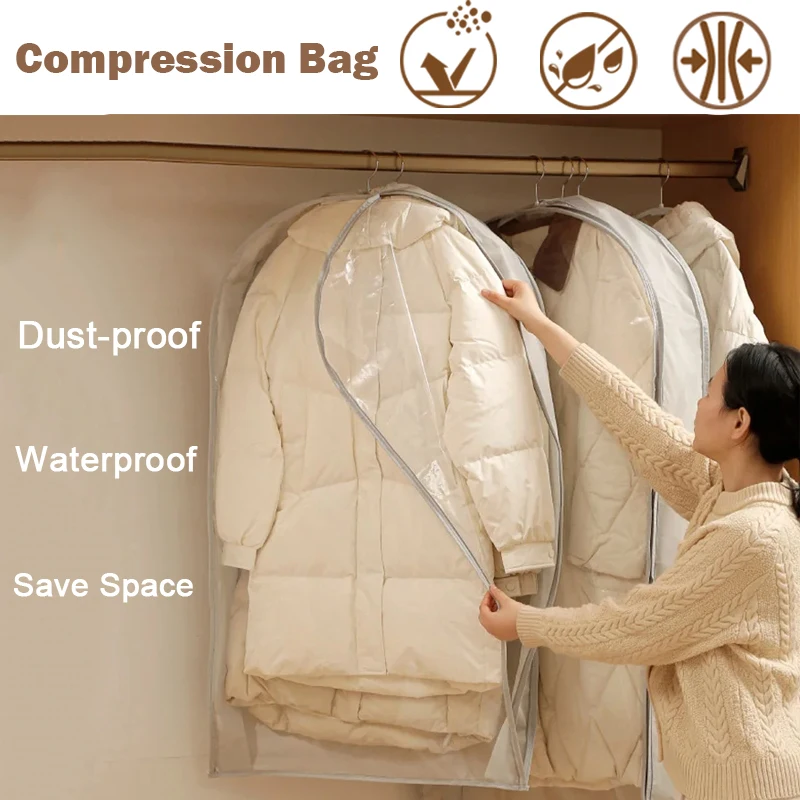 Wardrobe Organizer Bags Down Jacket Air Compression Hanging Bag with Zipper Clothes Dust Cover Bag Save Space Cloth Storage Bag