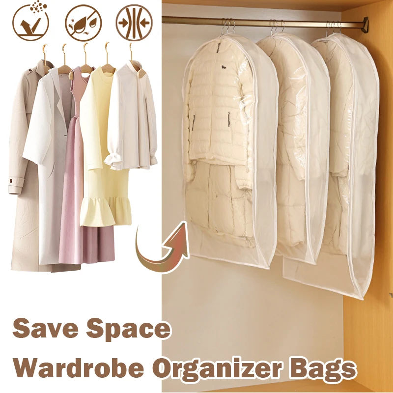 Wardrobe Organizer Bags Down Jacket Air Compression Hanging Bag with Zipper Clothes Dust Cover Bag Save Space Cloth Storage Bag