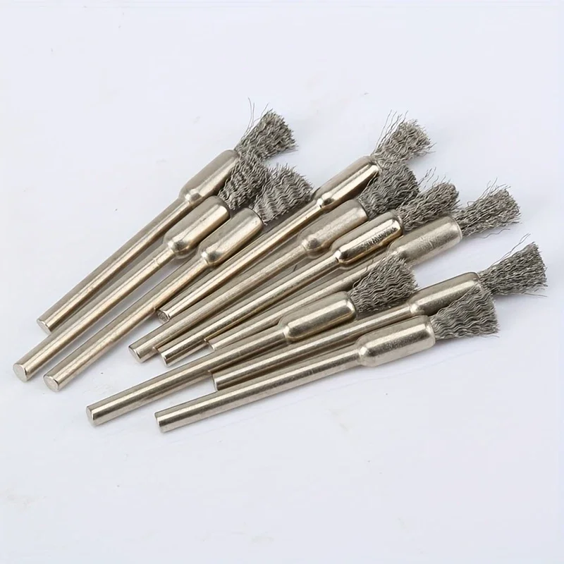 10Pcs Stainless Steel Wire Brushes with a 3.17mm Handle - Ideal for Rotating Tools, Ideal for Cleaning, Rust Removal and Sanding