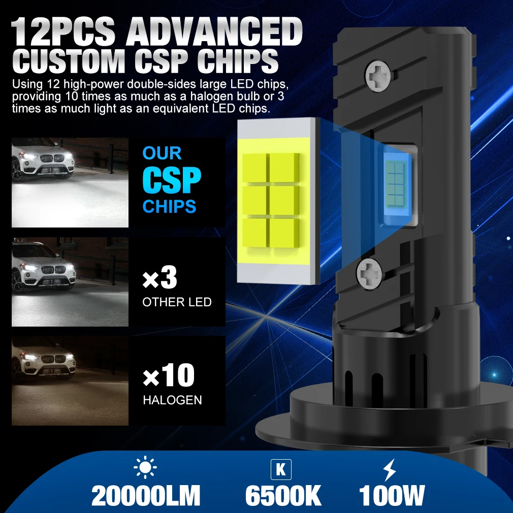 XSTORM 2PCS H7 LED Headlight Bulb 100W 20000LM CPS LED Canbus Auto Lamps 6500K LED Lights Bulb For Car 12V Truck Headlight