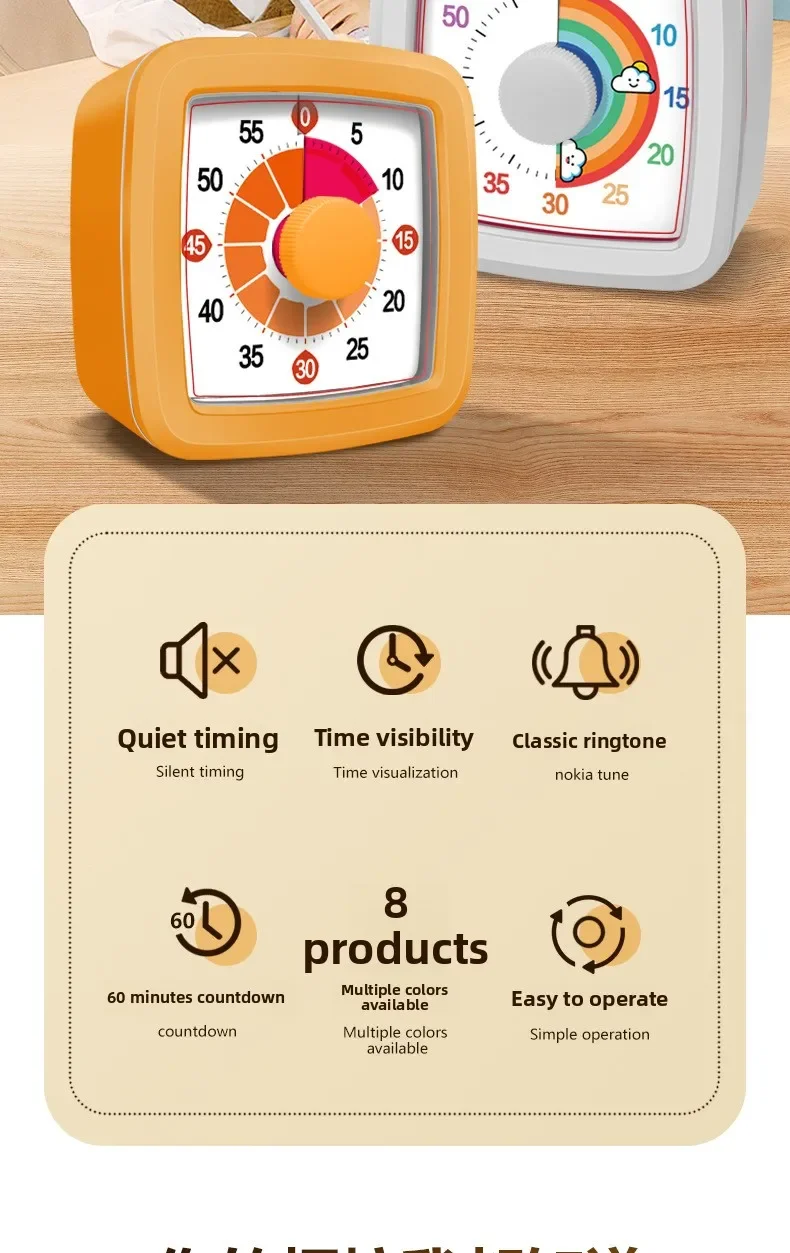 Visual Timer With Night Light School Minuteur 60-Minute Countdown Timer for Kids and Adults Pomodoro Stopwatch Clock