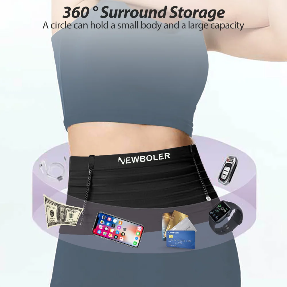 NEWBOLER Elastic Sports Waist Bag Pack Running Race Number Belt Triathlon Marathon Race Cycling Mountaineering Phone Waist Bag
