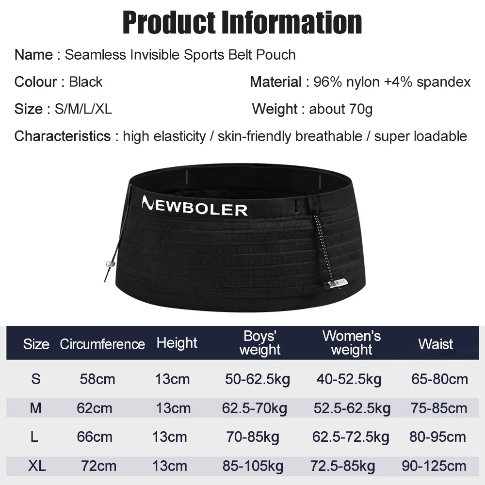 NEWBOLER Elastic Sports Waist Bag Pack Running Race Number Belt Triathlon Marathon Race Cycling Mountaineering Phone Waist Bag